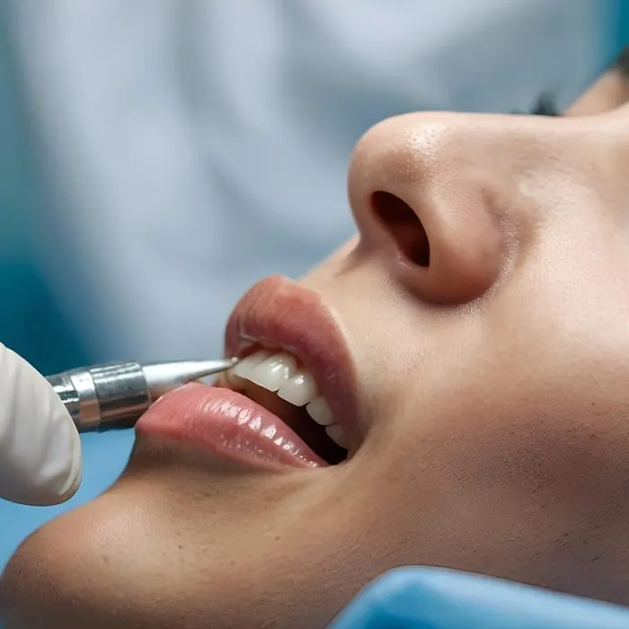 Detalhe de um exame odontológico.